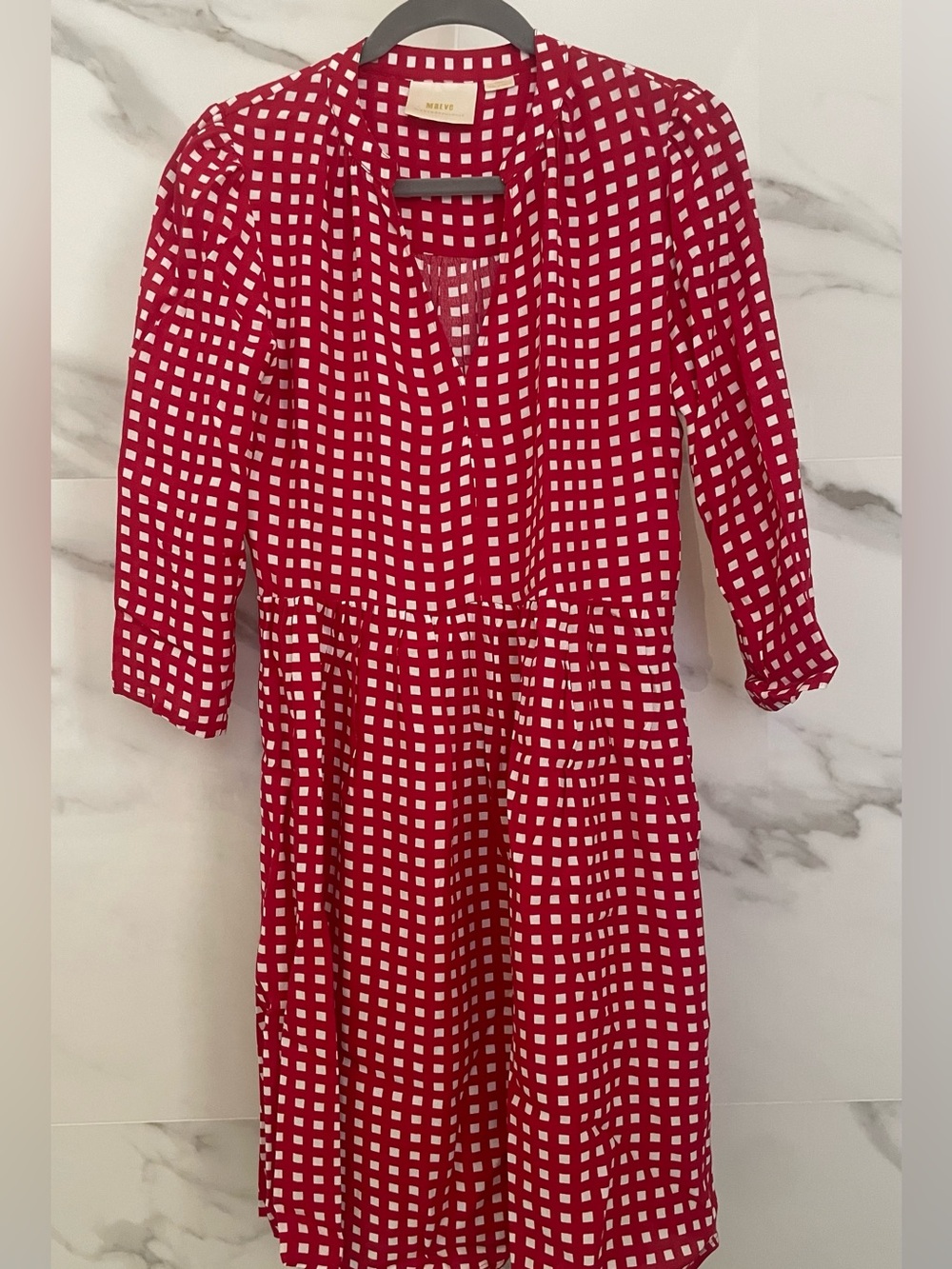 Maeve Red and White Gingham Midi Dress